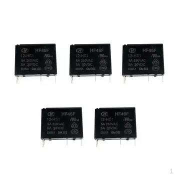 5 шт. HF 12 силовое реле, четырехконтактный тип печатной платы, черный автомобильный