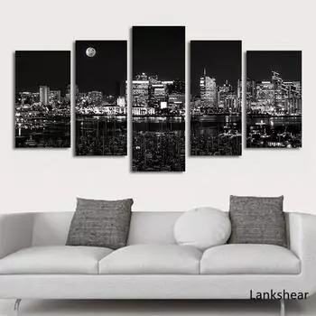 5 шт. холст картины стены искусства черно-белый город ночной вид картины настенные картины произведения искусства для домашнего декора картины 20x35cm*2 20x45cm*2 20x55cm*1