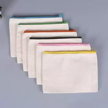 5 шт. Холщовый пенал с застежкой-молнией, однотонный, большой емкости, косметичка, сумка для хранения принадлежностей на открытом воздухе разноцветный
