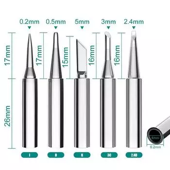 5 шт. I+B+K+2.4D+3C паяльник чистая медь 900M паяльник головка набор внутри