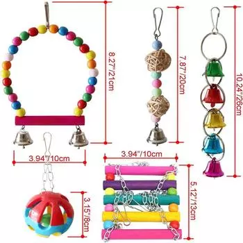 (5 шт.) Игрушки для птиц с колокольчиками, клетка для попугаев, гамак, подвесная игрушка, насест для волнистых попугайчиков, влюбленных попугаев разноцветный