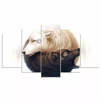 5 шт. Инь и Ян Белый Волк JoJoes Art 5 шт. фотографии холст картины плакат домашний декор 5 панелей абстракция без рамки 20x35 20x45 20x55cm