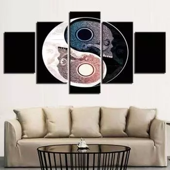 5 шт., Инь Ян, череп, художественный постер, HD печать, картины без рамки, домашний декор, настенные абстрактные холсты, 5 панелей, декор комнаты, современный 20x35 20x45 20x55cm