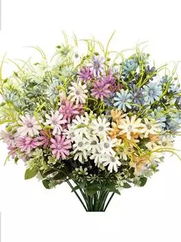 5 шт. искусственные полевые цветы шелковые цветы искусственные ромашки наружные устойчивые к ультрафиолетовому излучению искусственные пластиковые растения композиции для дома в помещении внешний сад ваза декор зелёный