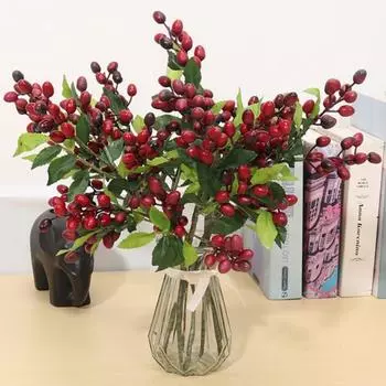 5 шт. искусственные ягоды рождественские украшения искусственные цветы для вазы сад свадебное украшение на рождественскую елку красные ягодные ветки