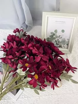 5 шт. искусственных цветов, польских хризантем, шелковых цветов, искусственных польских хризантем для украшения дома, ресторана, свадьбы, улицы вино красного