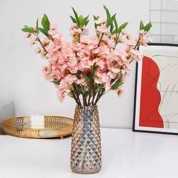 5 шт. искусственных цветов, ветки, искусственные цветы, шелковые искусственные цветы для украшения, весенний персиковый букет, домашний свадебный декор для вечеринки в японском стиле розовый