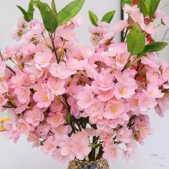 5 шт. искусственных цветов, ветки, японские искусственные цветы, шелковые искусственные цветы для украшения, весенний персиковый букет, домашний свадебный декор для вечеринки в саду розовый