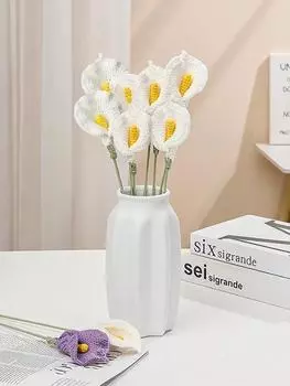 5 шт. искусственных вязаных крючком каллы лилии искусственные цветы подарки для друга день рождения женщины свадебные букеты изысканные вязаные вещи декор комнаты 5pcs белый