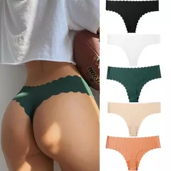 5 шт. Элегантные бесшовные стринги с заниженной талией - сексуальные стринги с заниженной талией, бесшовные стринги с волнистым краем, удобное и дышащее женское нижнее белье XS
