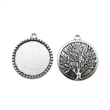 5 шт., кабошон, камея, основа для ювелирного дерева, фон, внутренний размер, 25 мм, круглый кулон F4172 античный серебряного