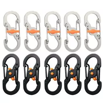 5 шт. карабин S-типа для кемпинга с замком, мини-брелок, крючок, защита от кражи чёрный