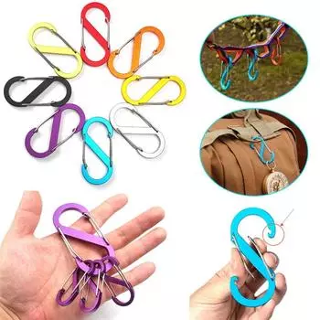 5 шт., карабин S-типа из нержавеющей стали с замком, мини-брелок с крючком, противоугонный рюкзак для кемпинга, пряжка, инструмент для блокировки ключей S size-yellow