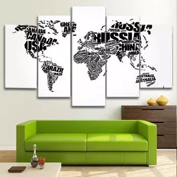 5 шт., карта мира, дизайн букв, художественный белый 5 шт., холст, настенный художественный принт, домашний декор, плакат, фотографии в рамке, декор комнаты 20x35 20x45 20x55cm
