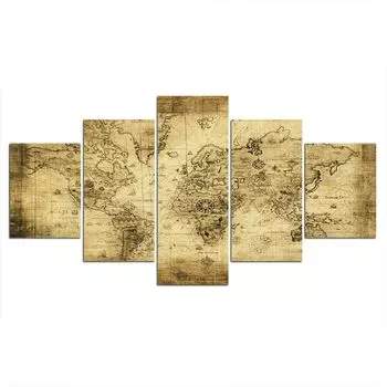 5 шт., карта мира, география, океан, декор, холст, картины, постер, домашний декор, декор для комнаты, современный абстрактный 5 шт., картины, искусство 20x35 20x45 20x55cm