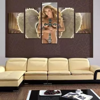5 шт., картины на холсте, печать, настенное искусство, холст, обнаженный ангел, огромная пара картин с перьями, настенный декор для гостиной, без рамы 20x35cm*2 20x45cm*2 20x55cm*1