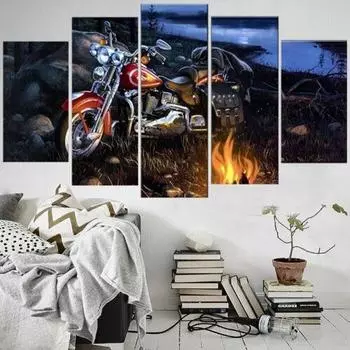 5 шт., картины с изображением огня мотоцикла, художественный постер, холст, настенный домашний декор, без рамки, 5 шт., HD принт, 5 панелей, декор комнаты, современный 20x35 20x45 20x55cm
