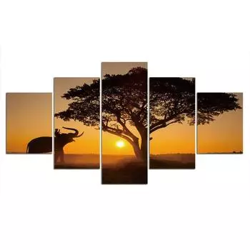 5 шт., картины с изображением слона и заката, художественный постер, HD печать, домашний декор, 5 панелей, декор для комнаты, абстрактные картины, настенные современные 5 шт. 20x35 20x45 20x55cm