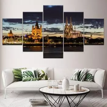 5 шт., картины с ночным замком, настенные HD принты, плакат без рамки, домашний декор, искусство, 5 шт., холст, 5 панелей, декор комнаты, абстрактный 20x35 20x45 20x55cm