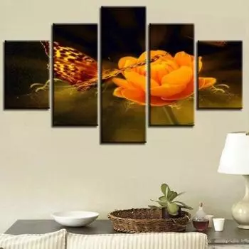 5 шт., картины с оранжевым цветком, художественный постер, HD печать, домашний декор, настенный холст без рамки, 5 шт., фотографии, декор комнаты, абстрактные 5 панелей 20x35 20x45 20x55cm