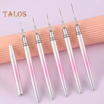 5 шт., кисть для дизайна ногтей, розовая металлическая ручка, изображения для рисования, противоскользящая, полезная ручка для рисования тонкой линии, кисть для дизайна ногтей, маникюрный салон серебряный