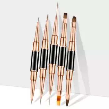 5 шт. Кисть для подводки ногтей с мягкой щетиной, не осыпается, сделай сам, высокая прочность, двухсторонняя розово-золотистая ручка для рисования линий на ногтях 5pcs