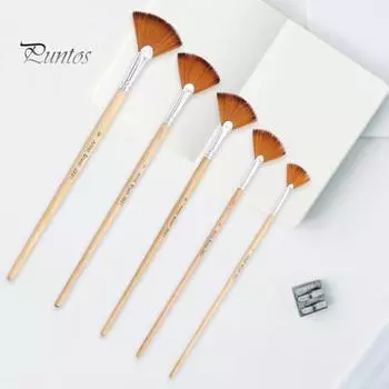 5 шт., кисть для рисования, нейлоновая щетина, деревянная ручка, веерообразная форма, портативная кисть для акварельного рисования для детей бежевый