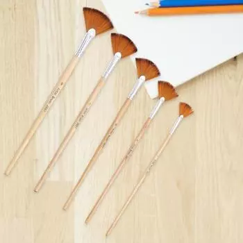 5 шт., кисть для рисования, нейлоновая щетина, деревянная ручка, веерообразная форма, портативная кисть для акварельного рисования для детей