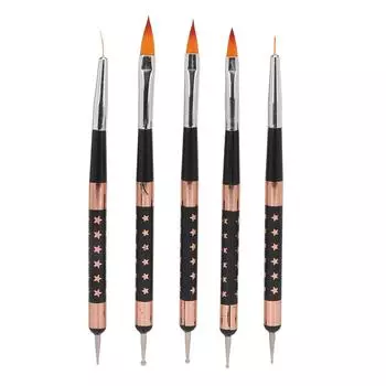 5 шт. кистей для дизайна ногтей, профессиональные нейлоновые щетинки, двухсторонняя ручка для рисования ногтей для салона красоты дома