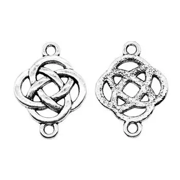 5 шт., китайские подвески-соединители с узлом, подвески, античное серебро, цвет цинкового сплава, 18X25 мм