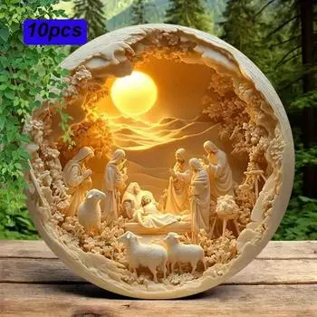 5 шт. классического вертепа, настенное искусство из дерева 8x8 дюймов - не требует питания, HD-печать, декор для дома, офиса, вечеринки - идеальный религиозный подарок на День благодарения