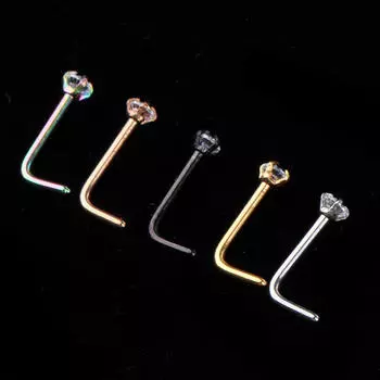 5 шт. Кольца в носу L-образные шпильки из нержавеющей стали с кристаллами изогнутый пирсинг 20G