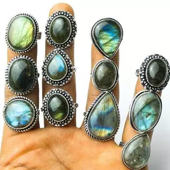 5 шт. кольцо с драгоценным камнем лабрадорит из стерлингового серебра 925 пробы, оптовая продажа, партия ювелирных изделий 6-13 синий