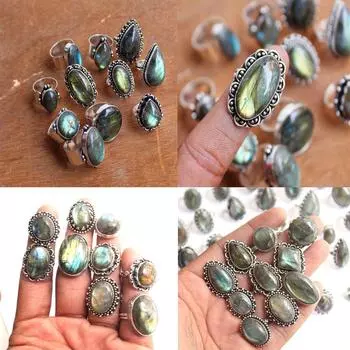 5 шт. Кольцо с драгоценным камнем лабрадорит, массивное кольцо, кольцо из стерлингового серебра 925 пробы с покрытием 6-13 синий