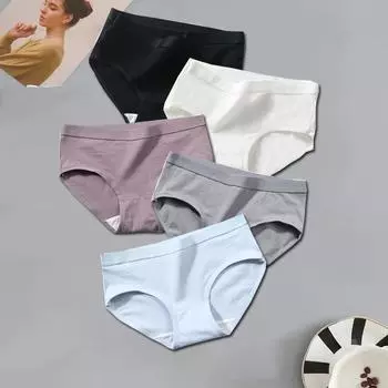 5 шт./компл. 1 черный + 1 белый + 1 фиолетовый + 1 серый + 1 синий женские хлопковые трусики, нижнее белье M
