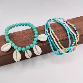 5 шт./компл. богемные многослойные ножные браслеты для женщин и девочек, летние пляжные подвески в виде ракушек, бирюзовые бусины, ножные браслеты, украшения для ног