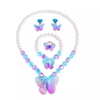 5 шт./компл. цепочка с бусинами-бабочкой, ожерелье, браслет, кольцо, ювелирные изделия для девочек, дочки, подарок на день рождения