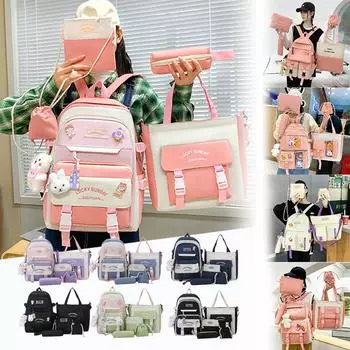 5 шт./компл. детские школьные сумки, нейлоновый рюкзак, повседневная детская школьная сумка через плечо YY156-Grey