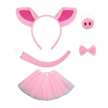 5 шт./компл. для девочек, повязка на голову с украшением в виде свиных ушек, галстук-бантик, свиной нос, сетчатая пряжа, юбка, комплект для косплея на Хэллоуин розовый