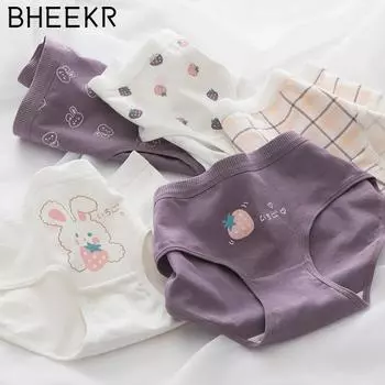 5 шт./компл. фиолетовые милые хлопковые трусики со средней талией с милым кроликом, женские трусы, хлопковые трусики M