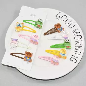 5 шт./компл., фирменные боковые заколки BB ярких цветов для детей, милые заколки для волос в форме животных из мультфильмов для девочек, аксессуары для волос в виде капель воды Size fits all