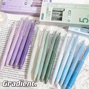 5 шт./компл. гелевая ручка градиентного цвета для канцелярских принадлежностей для студентов, модная ручка конфетного цвета для письма, 0,5 мм, черная ручка для скрапбукинга