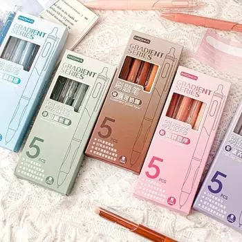 5 шт./компл. гелевая ручка градиентного цвета для канцелярских принадлежностей для студентов, модная ручка конфетного цвета для письма, 0,5 мм, черная ручка для скрапбукинга