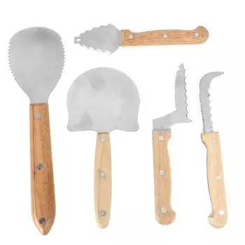 5 шт./компл. из нержавеющей стали, ручная резьба, деревянная ручка для лепки тыкв на Хэллоуин