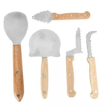 5 шт./компл. из нержавеющей стали, ручная резьба, деревянная ручка для лепки тыкв на Хэллоуин