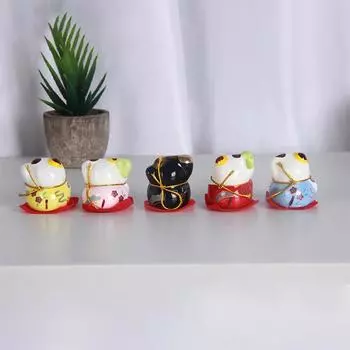 5 шт./компл., керамический материал, набор из 5 мини-кошек Манеки-Нэко Лаки, для украшения приборной панели домашнего офиса и 5 традиционных цветов