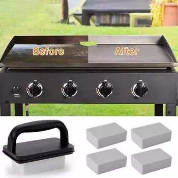 5 шт./компл. кирпичи для чистки барбекю с термостойкой ручкой, жесткий износостойкий гриль, чистящий камень с плоской вершиной, очистка раковины для бассейна, барбекю, пемза set