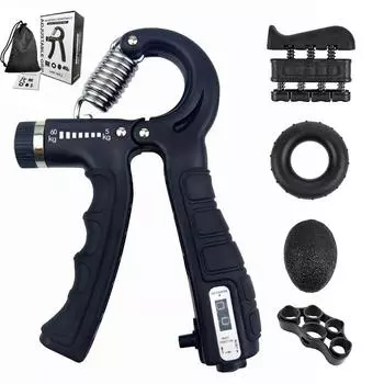 5 шт./компл. комплект усилителя рукоятки, регулируемый захват для рук, усилитель предплечья, мяч для снятия стресса для рук, силиконовые кольца чёрный