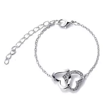 5 шт./компл. комплекты ювелирных изделий в форме сердца, кольца, серьги, ожерелье для женщин, элегантные украшения со стразами и двойным сердцем Bracelet