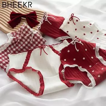 5 шт./компл., красные кружевные трусики, женские милые трусы для девочек, хлопковые женские трусики со средней талией и внутренней промежностью M